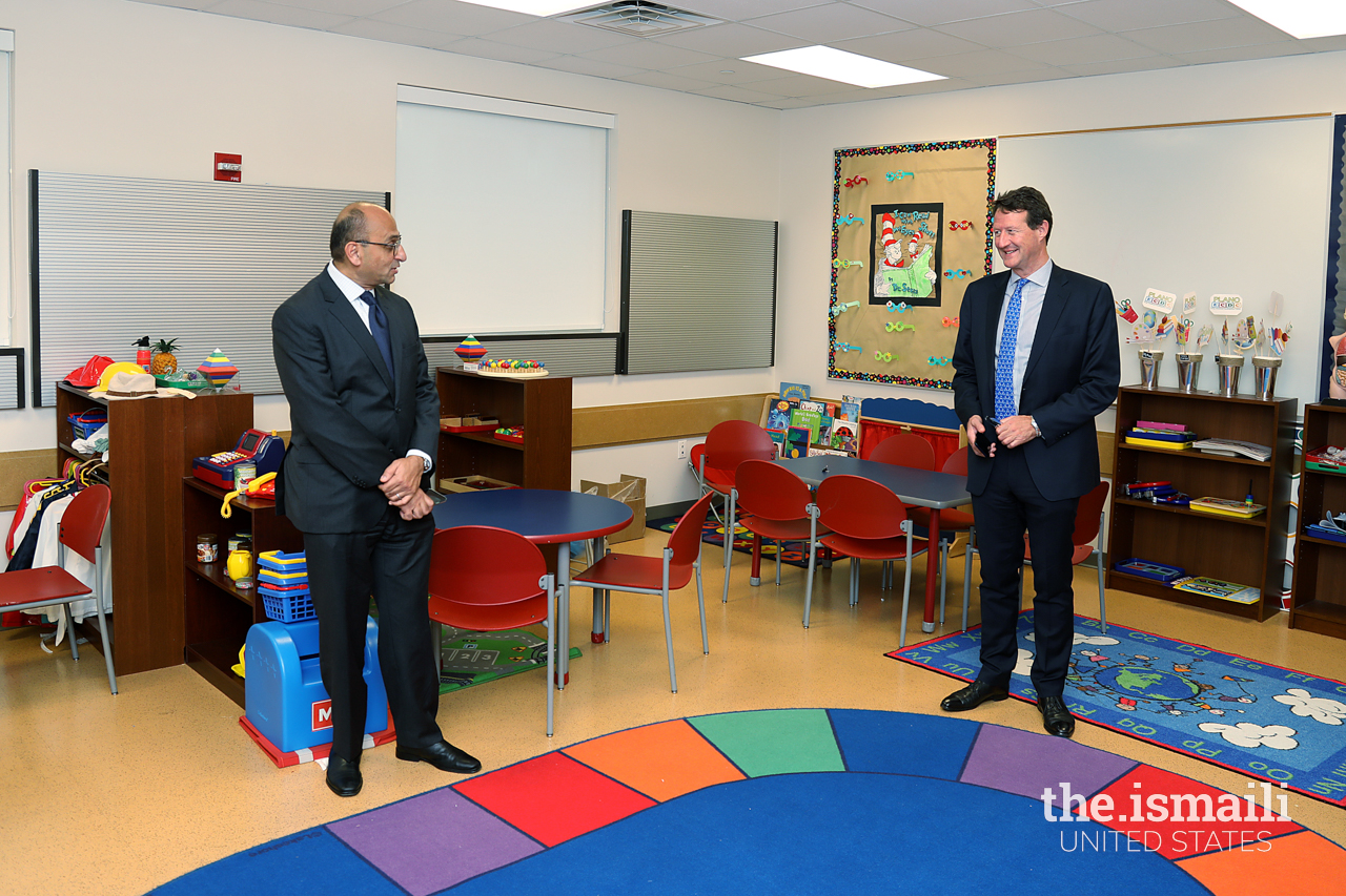 Julian Drinkall (right) and Amyn Merchant (left) touring the Early Childhood Development Center