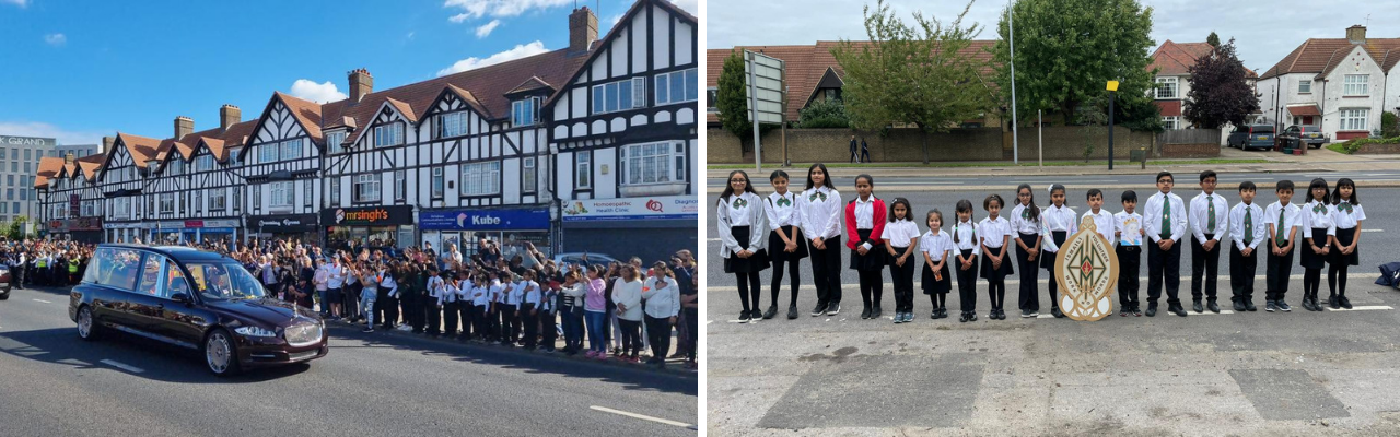 Members of the Ismaili Volunteer Corps paid their final respects as the hearse travelled along the Great West Road from London to Windsor. 