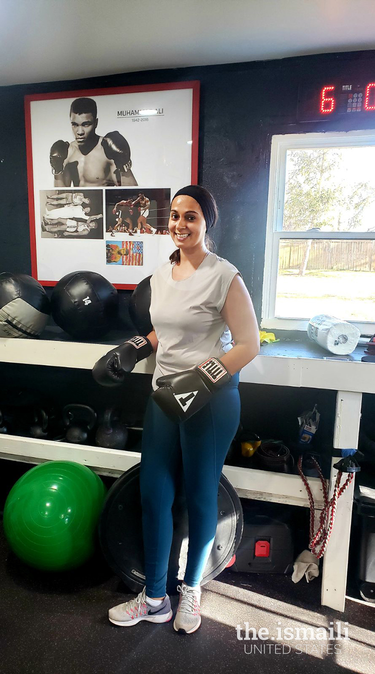 Naheed at the gym for a Muay Thai boxing workout.