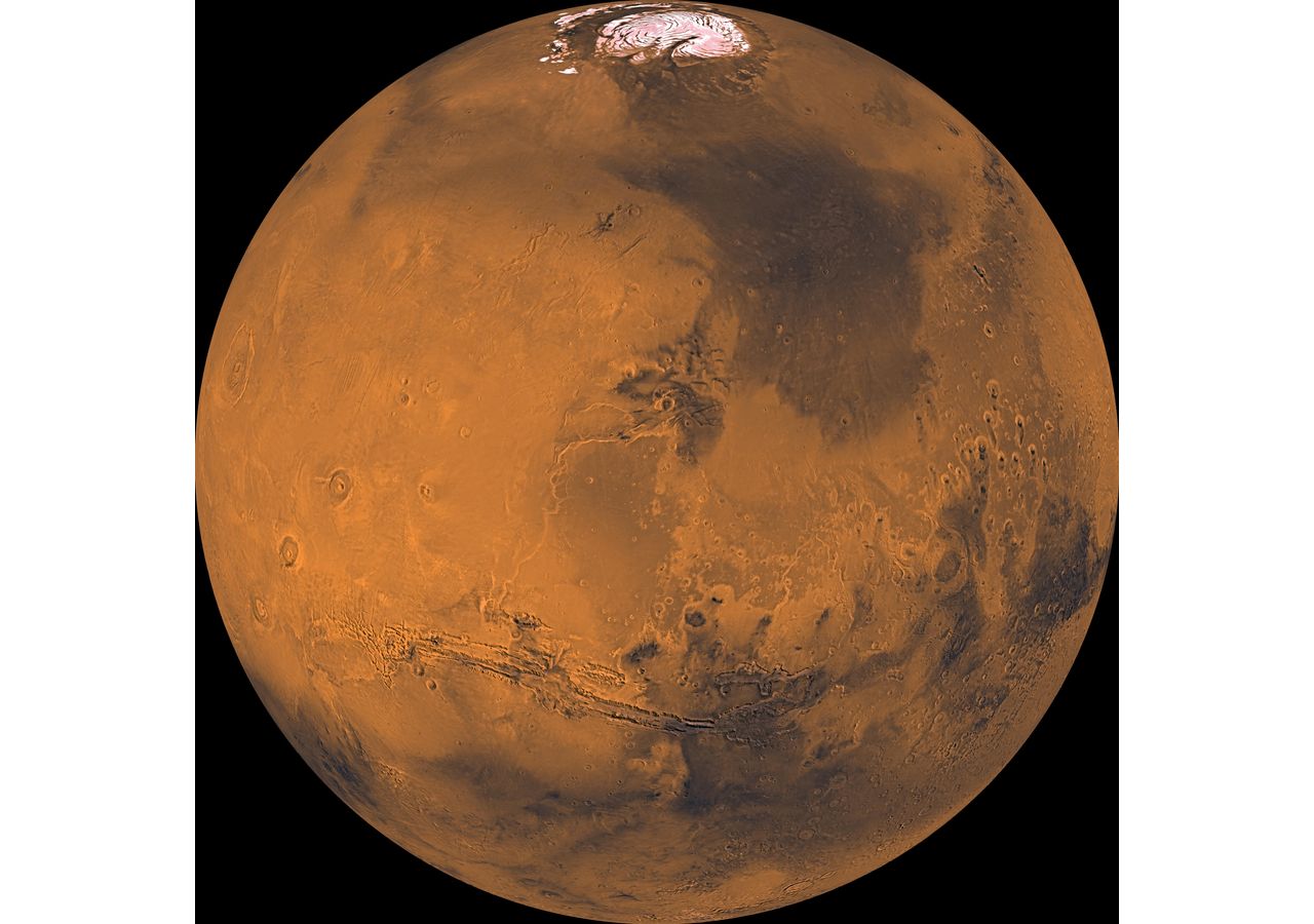 An image of the planet Mars taken by the Viking Orbiter.
