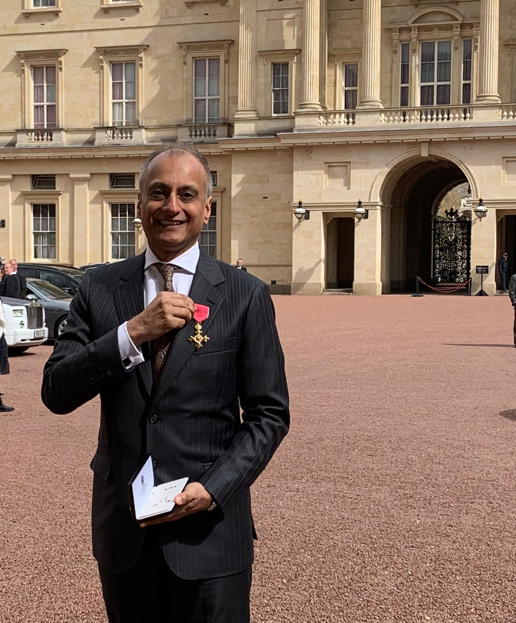 Abyd Karmali at Buckingham Palace. Abyd was made an Officer of the Most Excellent Order of the British Empire (OBE) in the Queen’s New Year’s Honours List for 2019.