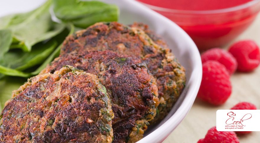 Spinach and Potato Kabab with Raspberry Chutney:
