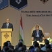 Mawlana Hazar Imam speaks during the Opening Ceremony of the Ismaili Centre, Dushanbe, as President Emomali Rahmon looks on.