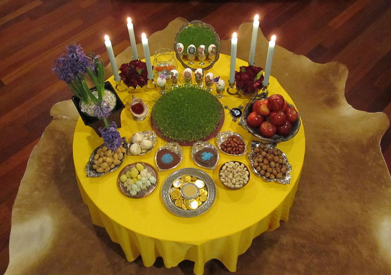 A traditional haft-seen table spread