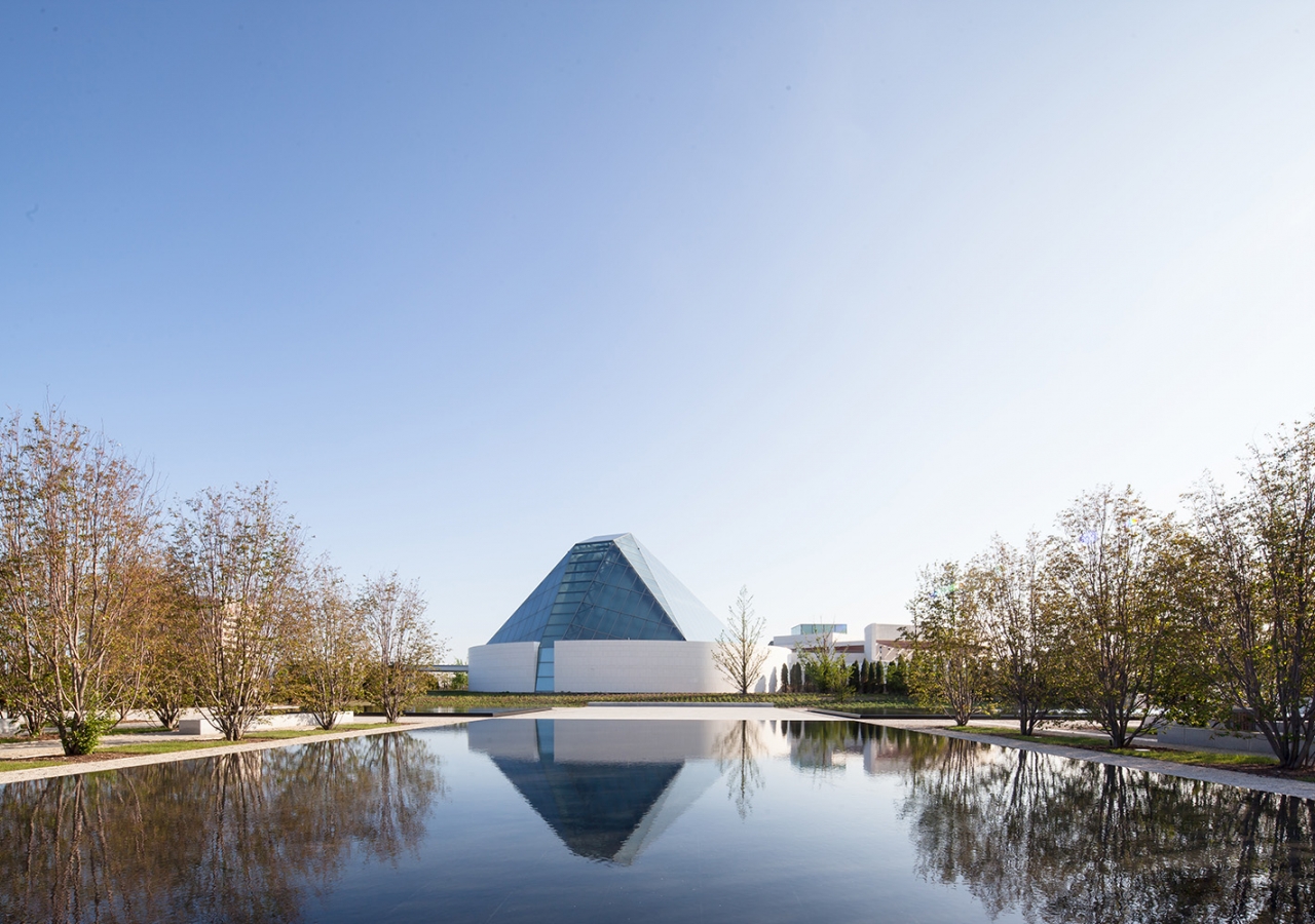 The formal gardens of the Aga Khan Park, with the Ismaili Centre prayer hall in the background. Scott Norsworthy