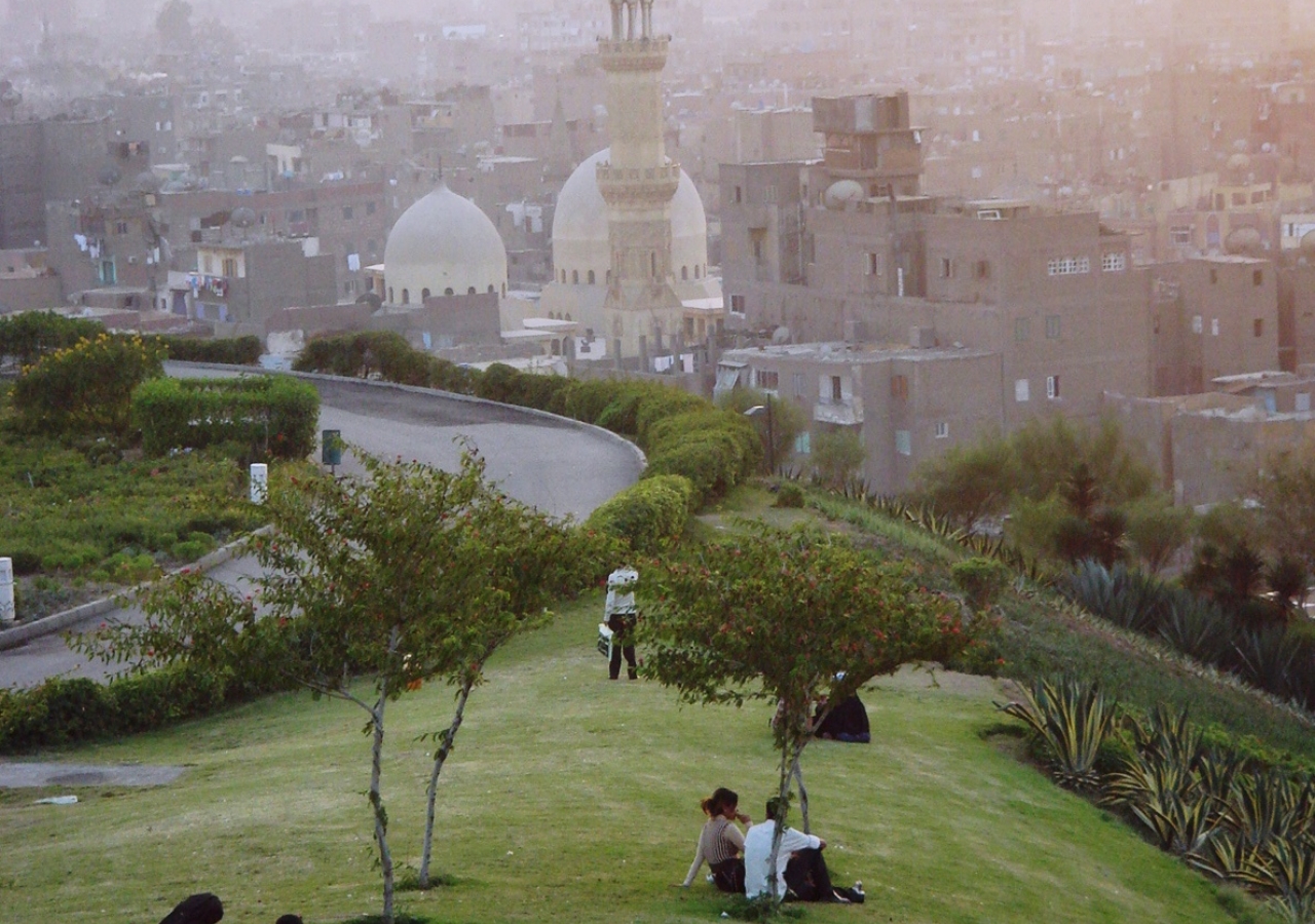 Waiting for the sun to set at Al-Azhar Park in Cairo. 