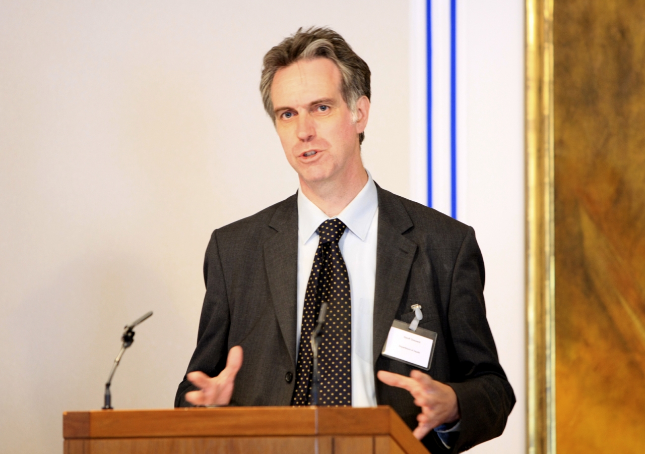 Keynote speaker Geoff Dessent, Deputy Director of Health and Wellbeing in Health Improvement and Protection with the UK Department of Health, addresses an audience of healthcare professionals and organisations at the launch of the online Nutrition Centre.