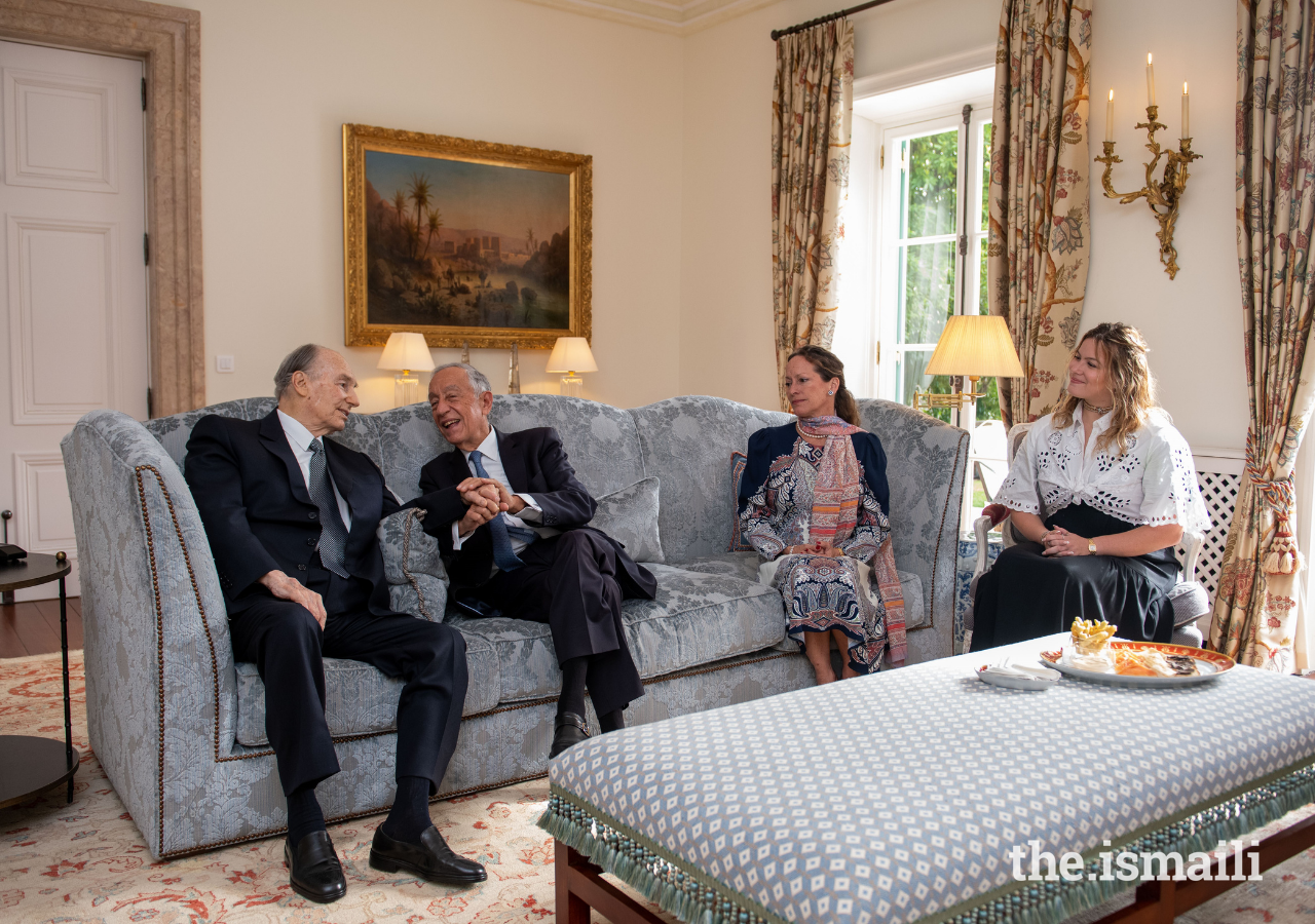 Mawlana Hazar Imam and President Marcelo Rebelo de Sousa were joined at their meeting in Lisbon by Princess Zahra and Miss Sara Boyden.