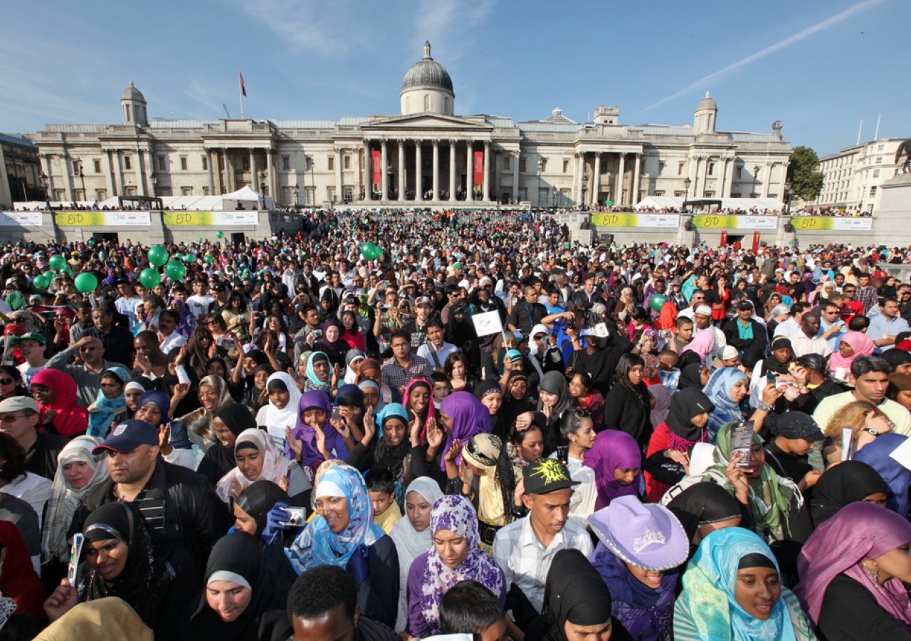Huge crowds packed Trafalgar Square for Eid celebrations in London.