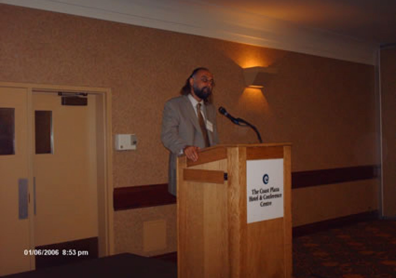 Amir Hussein giving the keynote address in Calgary. 
