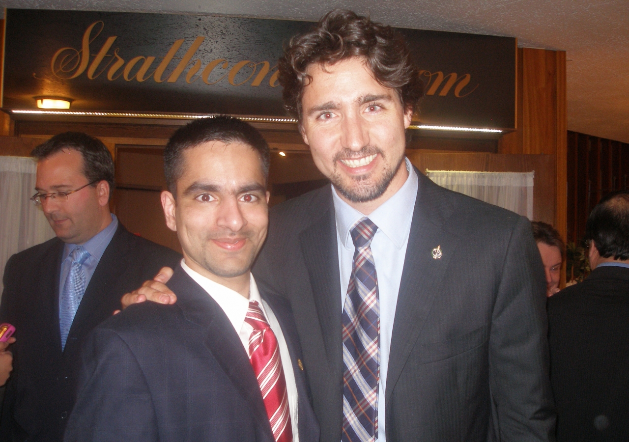Al-Nur Pradhan with Justin Trudeau, a Canadian Member of Parliament and son of Pierre Trudeau, former Prime Minister of Canada.