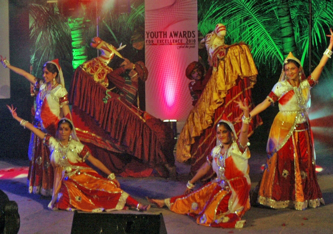 Youth from Mumbai perform a traditional dance during the award ceremony.