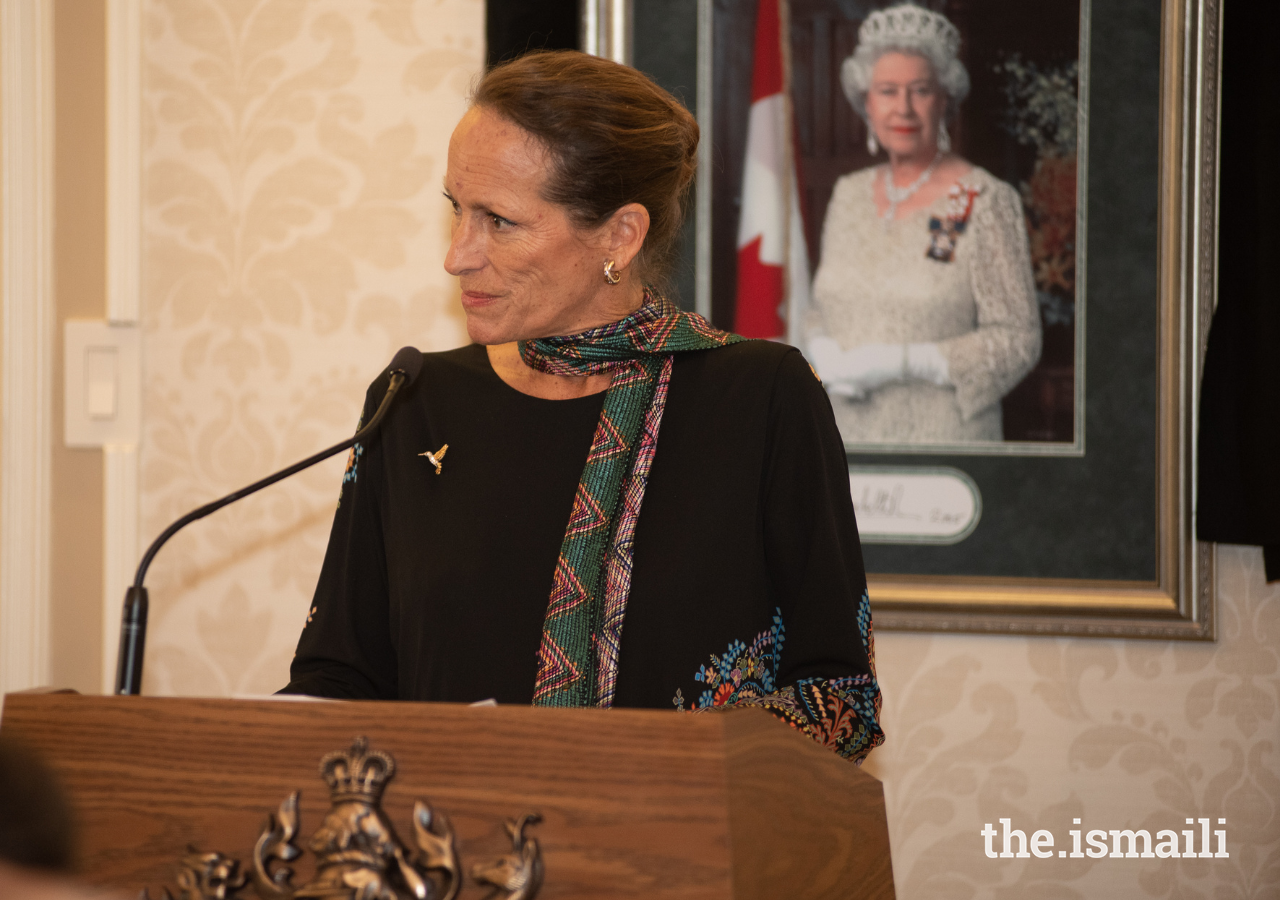 Princess Zahra addresses guests gathered for a luncheon to celebrate 50 years of the Jamat's significant presence in Canada, hosted at Government House in Edmonton.