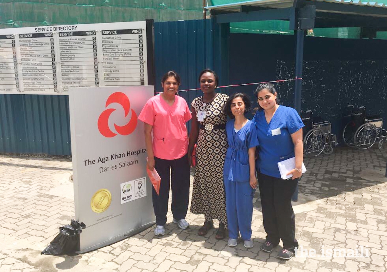 Nurse Yasmin Ali with Aga Khan Hospital Dar es Salaam staff during her TKN assignment.