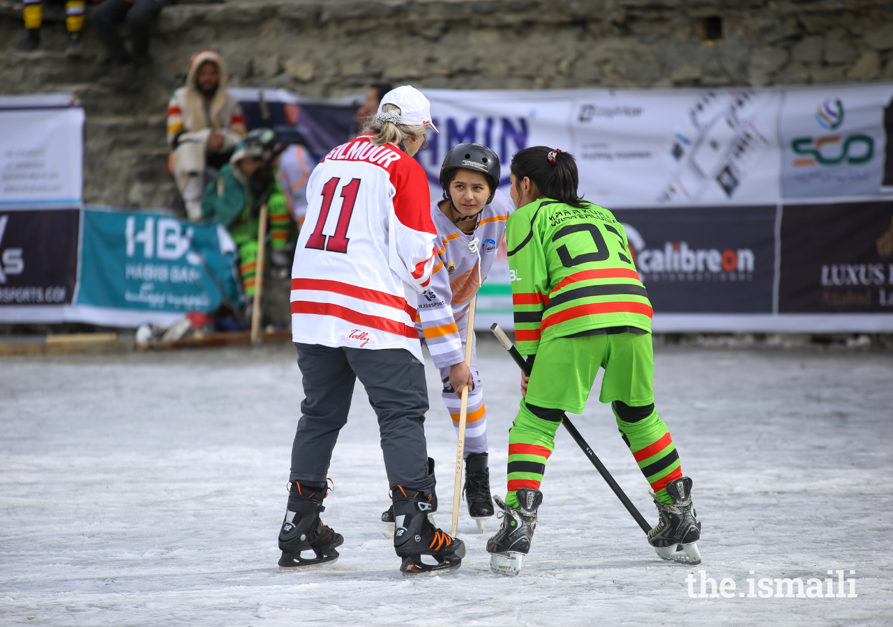 Canadian High Commissioner Wendy Gilmour refereed a women's ice hockey game between Serena Hotel (grey) and Ciqam (green).
