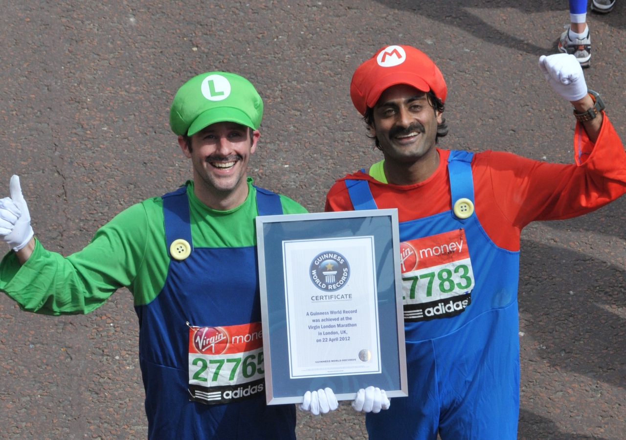 Runners Nash Pradhan and Dan McCormack completed the 2012 London Marathon in support of the Aga Khan Development Network. The pair set a Guinness world record for “Fastest marathon dressed as a video games character”.