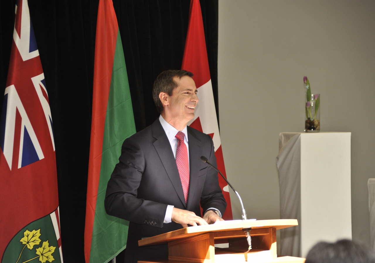 Premier McGuinty addresses a gathering of civic and Jamati leaders on 29 April at Headquarters Jamatkhana in Toronto.