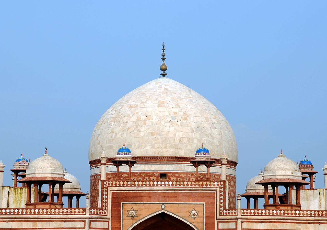 The newly restored dome of Humayun’s Tomb, in Delhi.