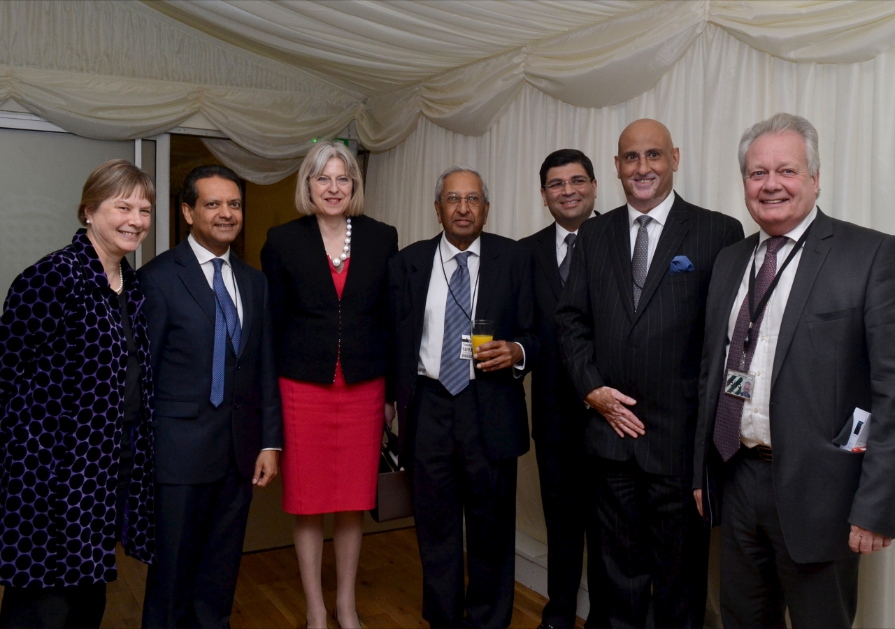 MPs Angie Bray, Eric Ollerenshaw and Home Secretary Theresa May, together with President Amin Mawji of the Ismaili Council for the UK and other Jamati leaders at a Navroz reception held at the Houses of Parliament.