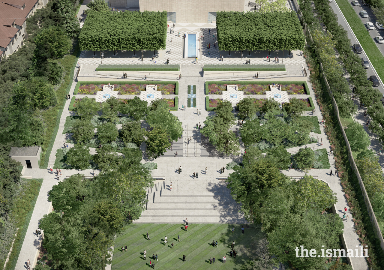 From wherever one enters the site, visitors will be welcomed by garden spaces. The Center’s landscaped gardens will provide a sense of serenity and peace, offering a respite from its urban surroundings.