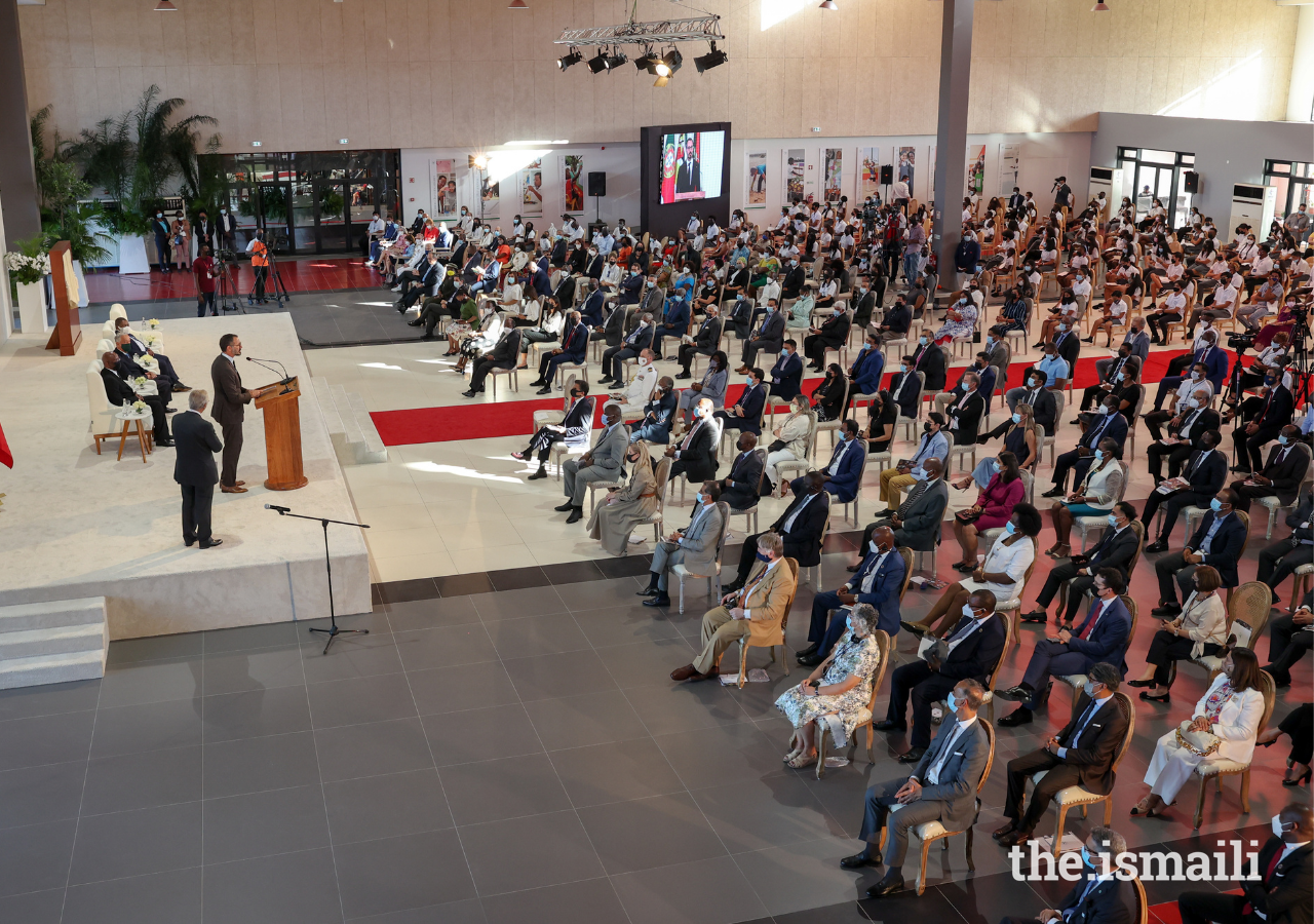 Prince Rahim addresses guests gathered for the inauguration of the Aga Khan Academy Maputo on 19 March 2022.