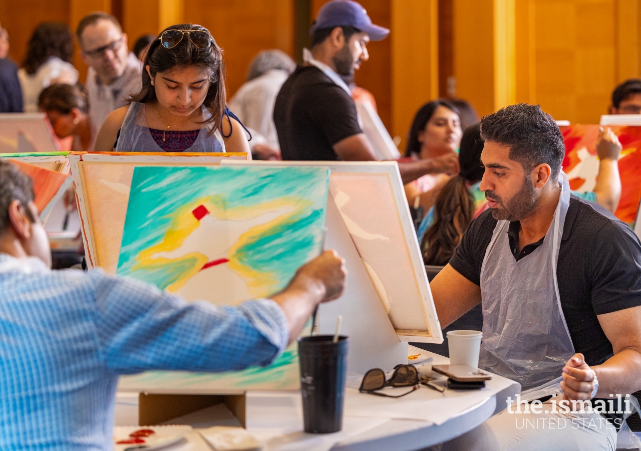 Participants created canvas paintings during the Saturday afternoon session held at Emory University’s Carlos Museum. Photo: Eijaz Karamali.