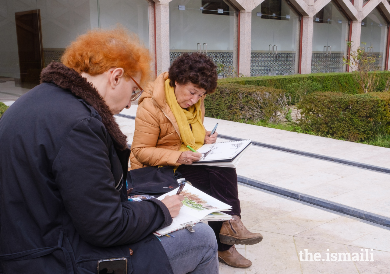 Local artists create sketches in the courtyard of the Ismaili Centre Lisbon.