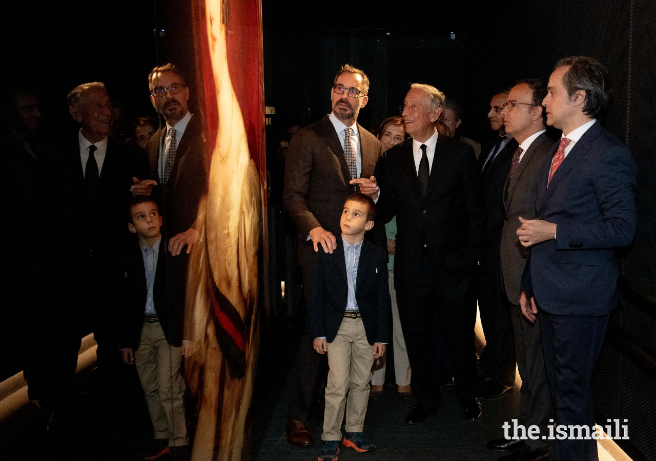 Prince Rahim and Prince Sinan with President Marcelo Rebelo de Sousa at the Royal Treasure Museum at the Ajuda National Palace in Lisbon.