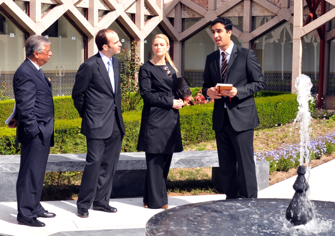 Prince Hussain and Princess Khaliya tour the gardens of the Ismaili Centre, Lisbon, accompanied by Nazim Ahmed, AKDN Representative for Portugal and Rahim Kassam, EO of the Ismaili Council for Portugal   