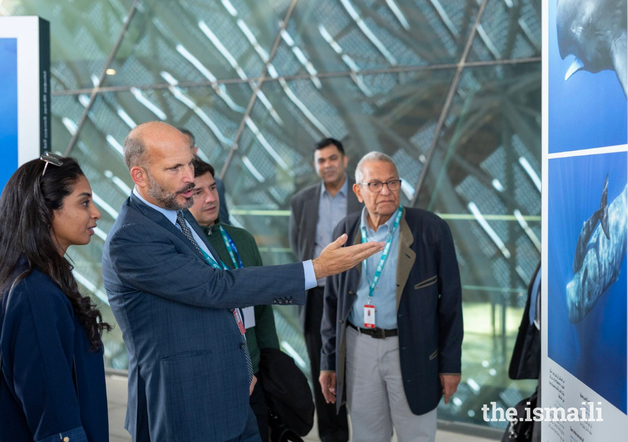 Prince Hussain leads a tour of his exhibition at the Terra pavilion at Expo City Dubai.