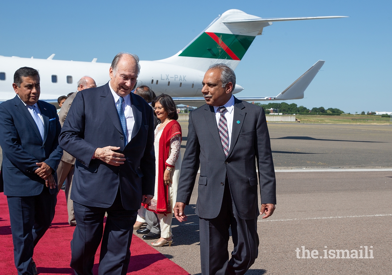 Mawlana Hazar Imam in conversation with Liakat Hasham, President of the Ismaili Council for the UK.