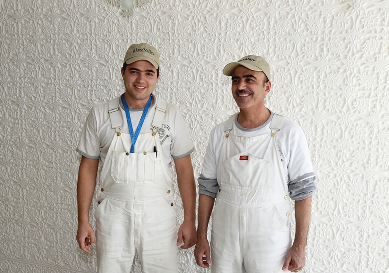 Father and son team Khasan and Firdavs Dzhumaev travelled from Tajikistan to Canada, where they have been labouring for months to create their plaster at at the Ismaili Centre, Toronto. Moez Visram