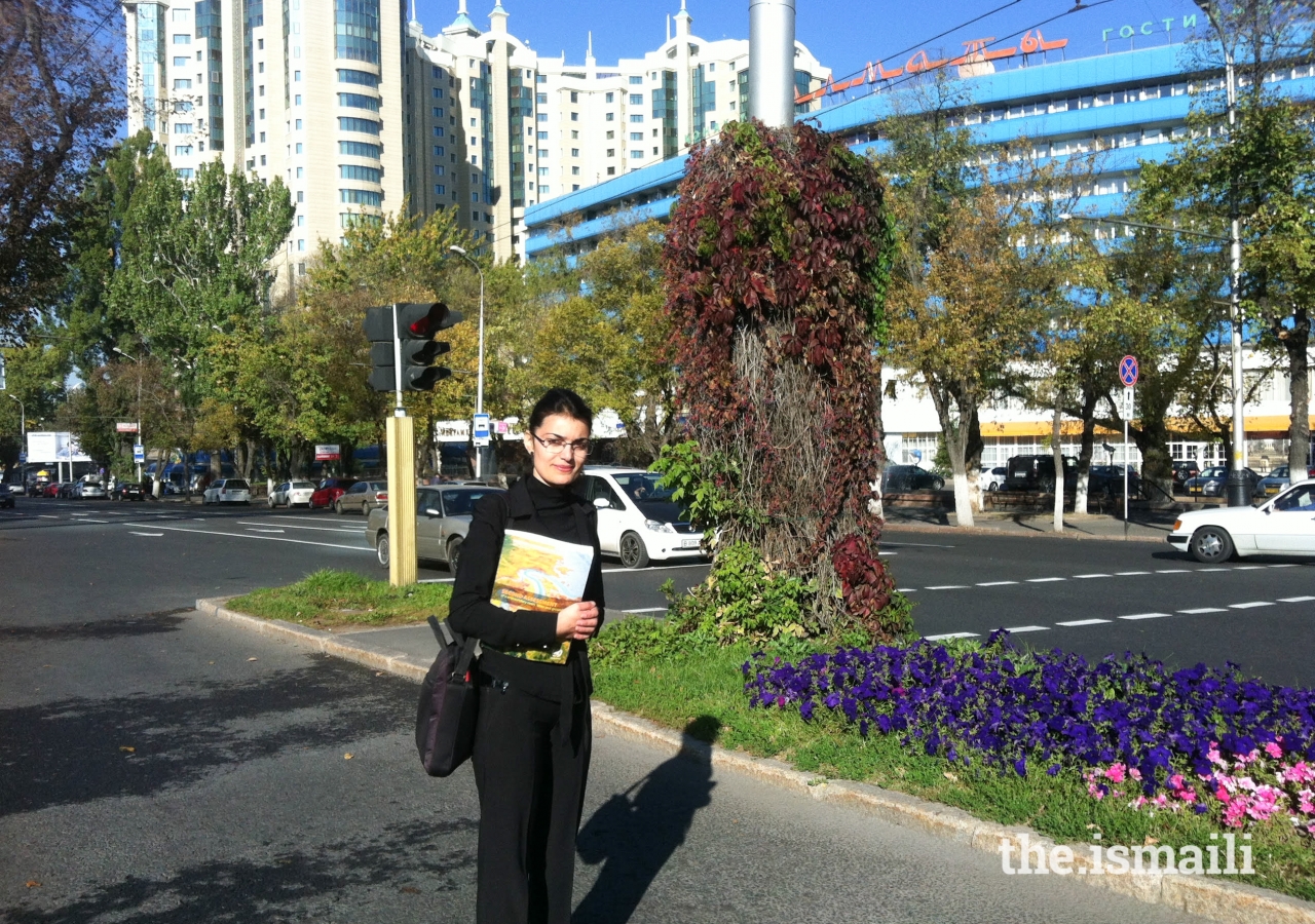 Abrigul Lutfalieva attending a conference in Almaty, Kazakhstan.