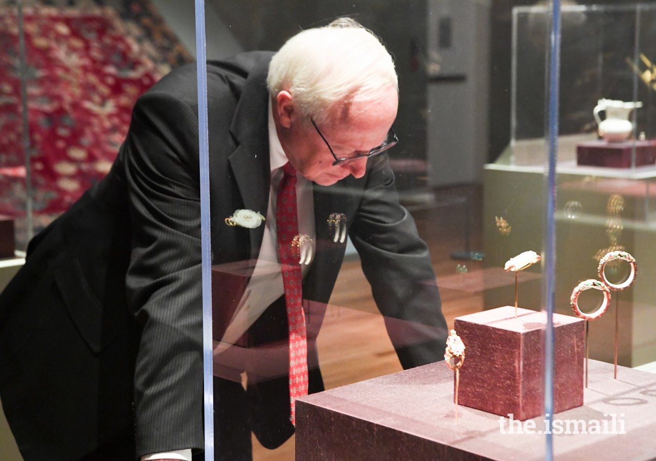 Dr. Donald Miller admires the opulent jewelry from the Special Exhibition, Emperors & Jewels: Treasures from the Indian Courts from the Al-Sabah Collection, Kuwait, at the Aga Khan Museum.