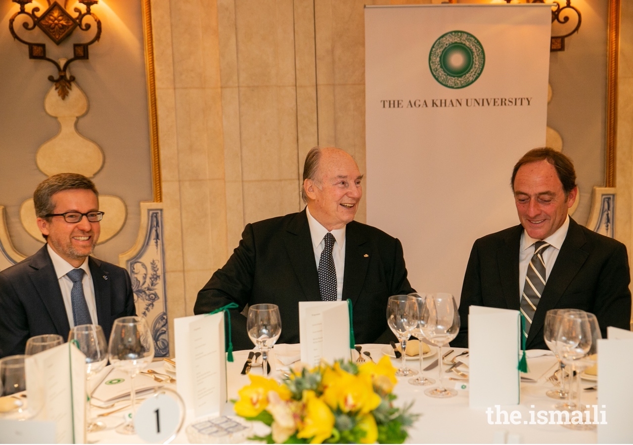 Mawlana Hazar Imam attended an event to celebrate the Aga Khan University's partnerships in Portugal, at which Mr Carlos Moedas, the European Commissioner for Research, Science and Innovation (left), delivered the keynote address.