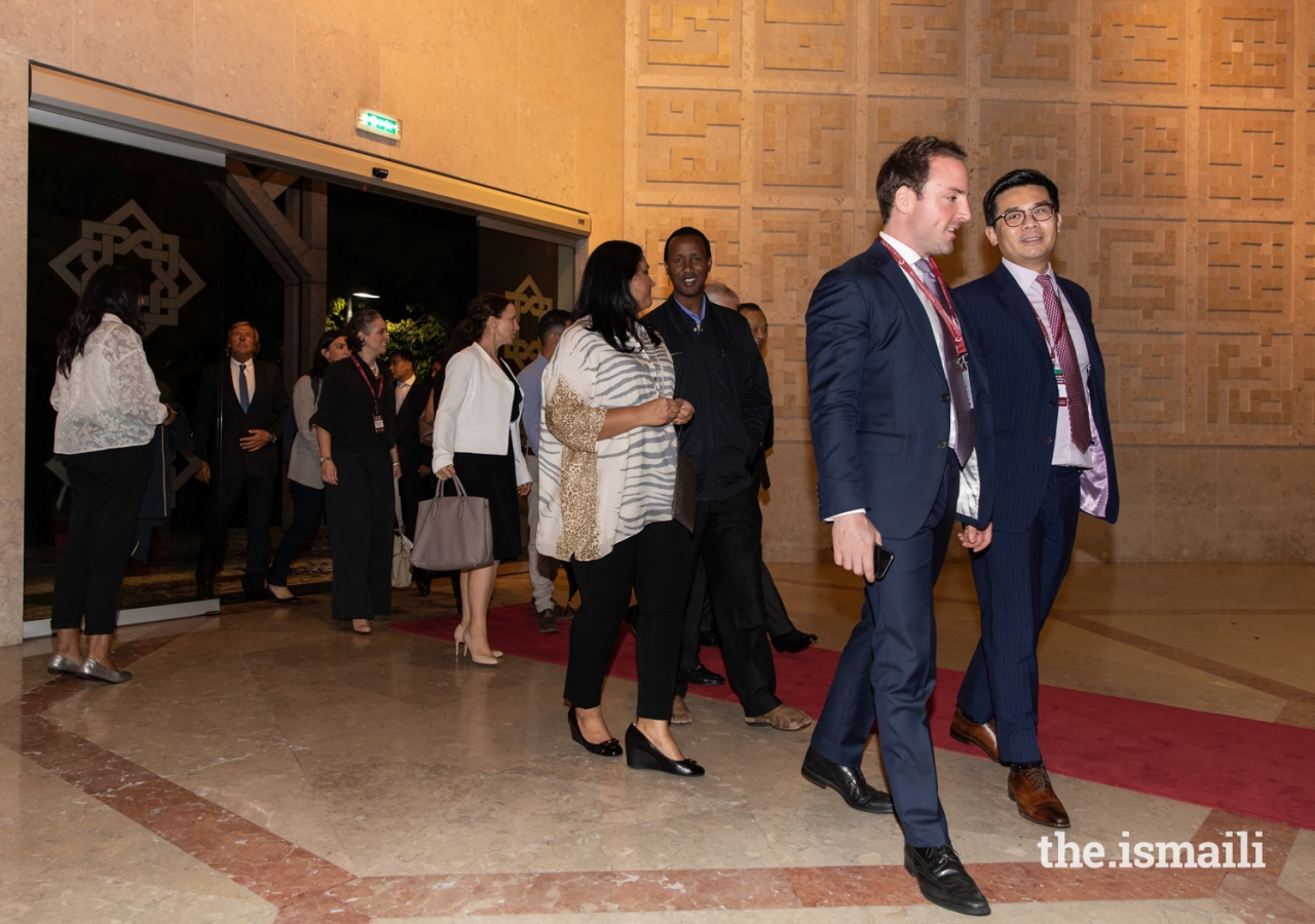 Guests arrive at the Ismaili Centre Lisbon for an evening reception hosted on the occasion of the WLA-Club de Madrid’s Shared Societies Conference in October 2018.