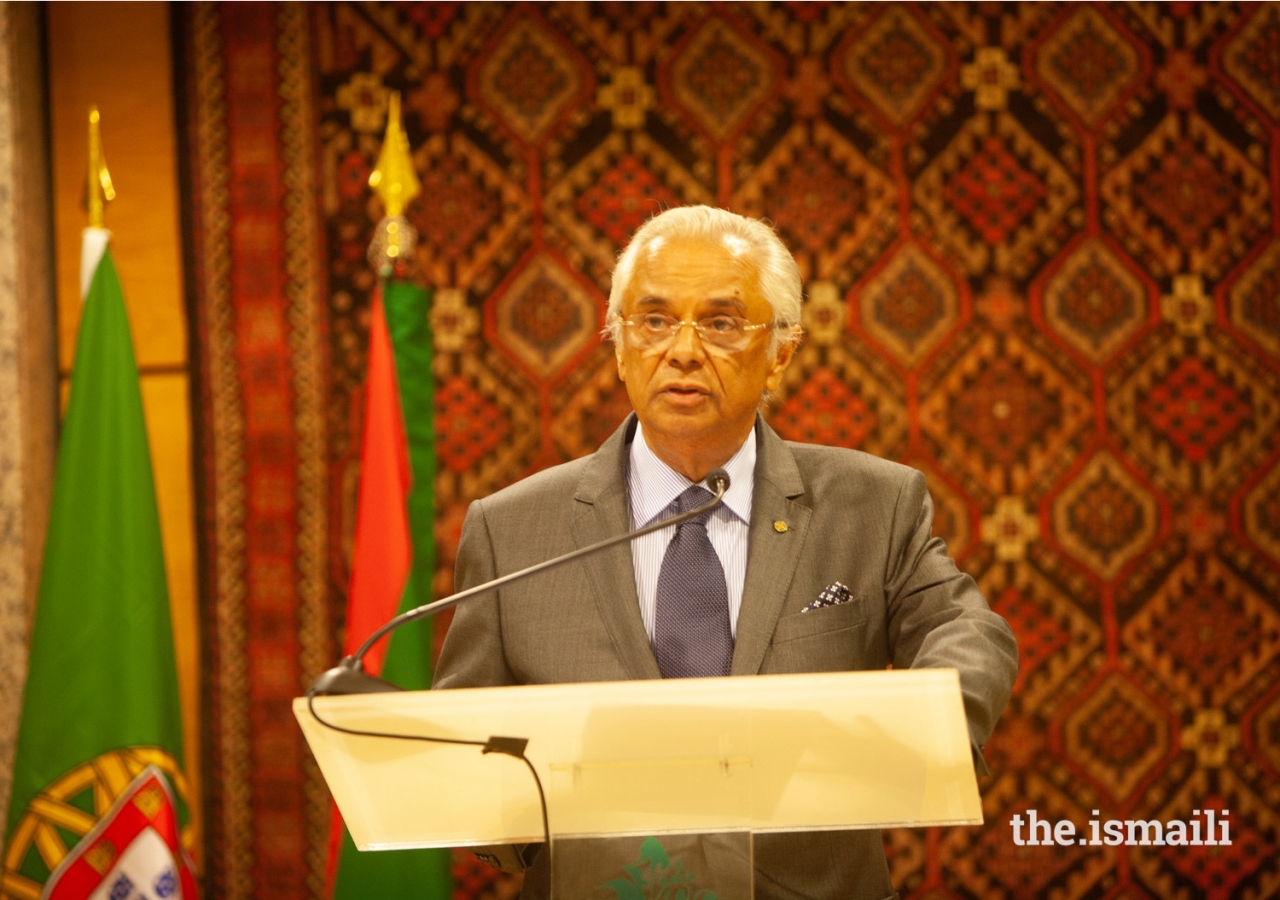 Nazim Ahmad delivers a welcome address to guests gathered at the Ismaili Centre Lisbon.