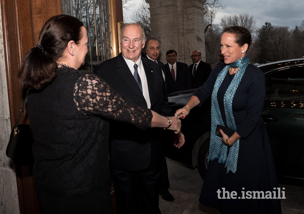Mawlana Hazar Imam and Princess Zahra being greeted at Rideau Hall, the official residence of the Governor General of Canada, where Hazar Imam was being honoured by various notable Canadians for his contributions to Canada and the world.