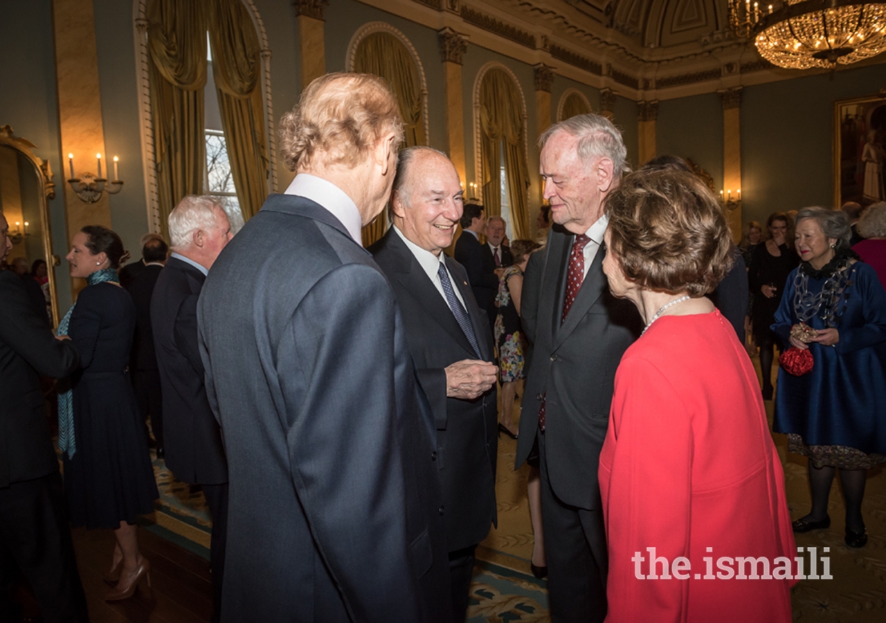 Mawlana Hazar Imam with former Prime Minister the Right Honourable Jean Chrétien, Aline Chrétien and John Ralston Saul at Rideau Hall in Ottawa where Hazar Imam’s Diamond Jubilee was being commemorated by various Canadian leaders. 