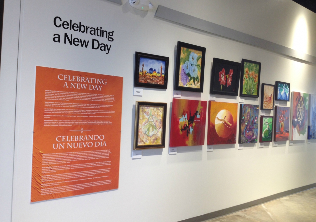 Art gallery displaying paintings by Ismaili artists at the Fort Bend Children's Discovery Center on Navroz