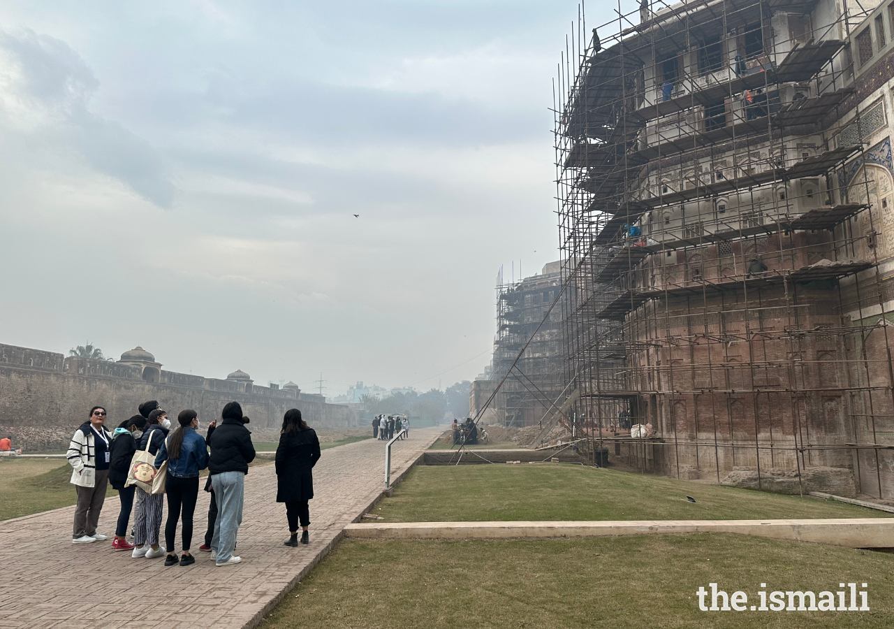 Global Encounters Camp participants explore restoration work being undertaken by the Aga Khan Trust for Culture at the Lahore Fort.
