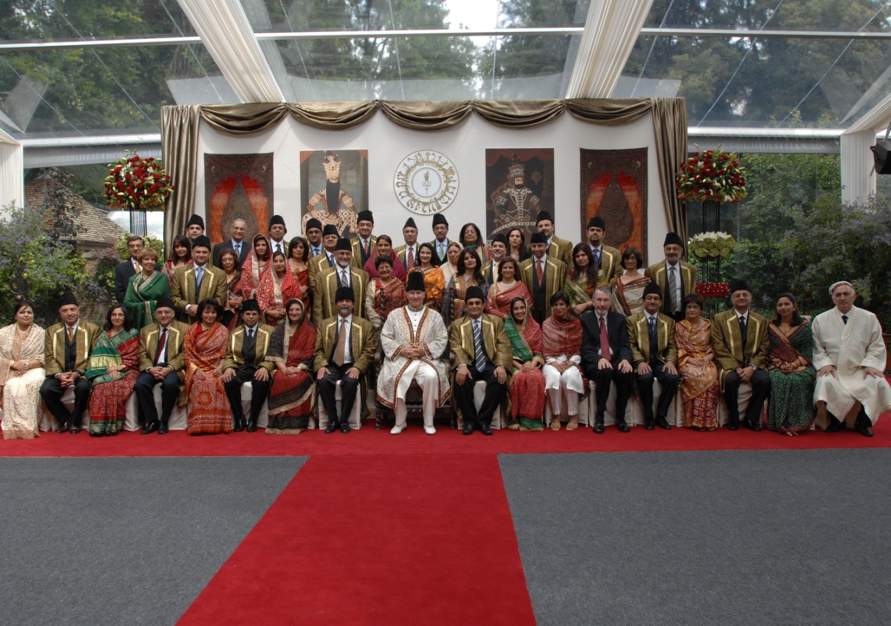 Mawlana Hazar Imam together with leaders of the Jamat from around the world at Aiglemont on the occasion of the inauguration of the Golden Jubilee on 11 July 2007. Zahur Ramji