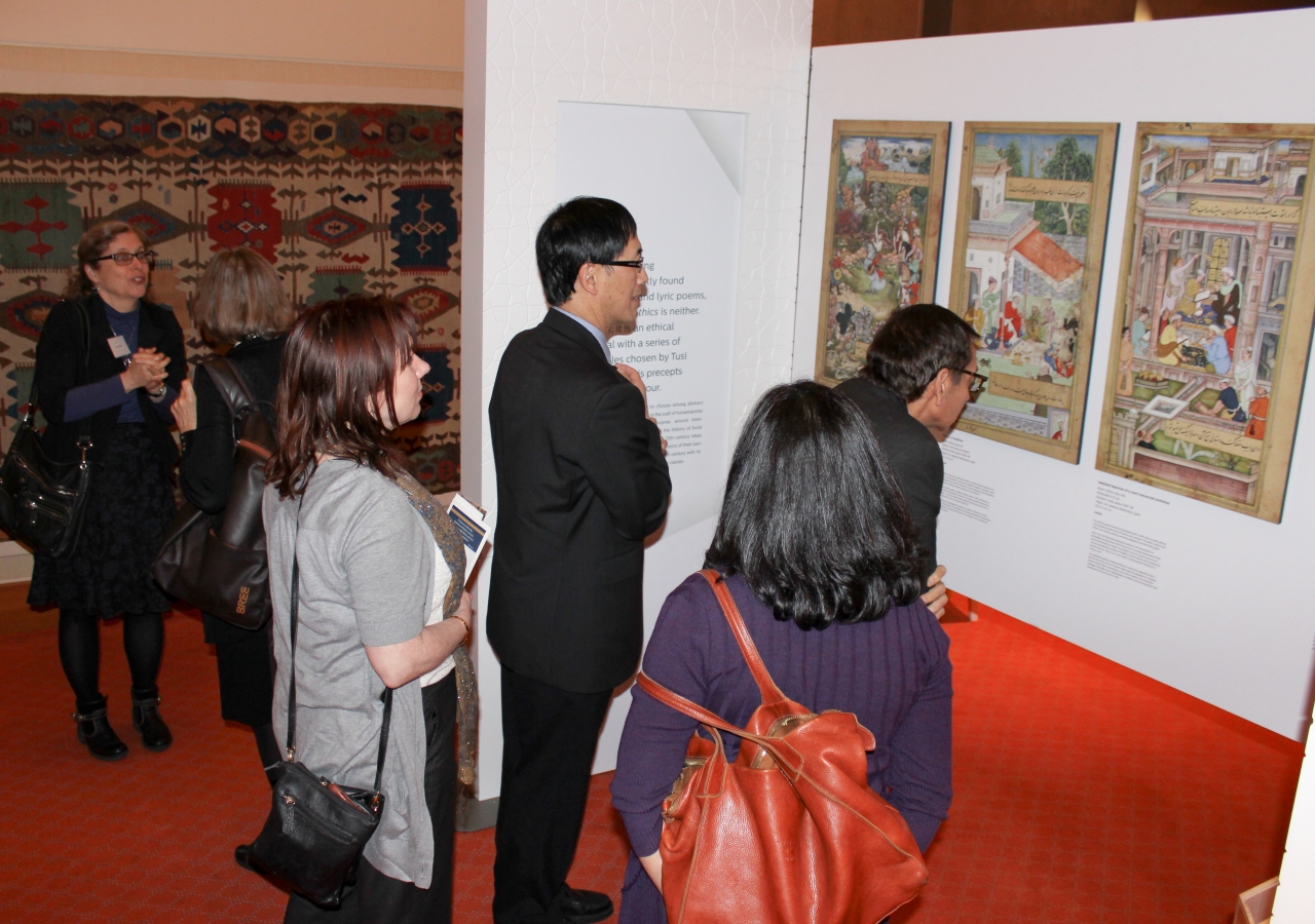 Visitors take in an exhibition on Nasir&amp;rsquo;s Ethics, a manuscript in the Aga Khan Museum collection.