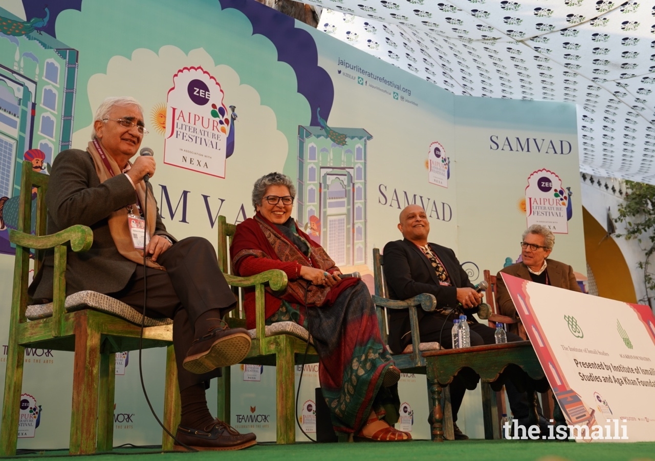 Writer, politician, and lawyer Salman Khurshid (left) speaks on the panel, which also featured (from centre-left to right) writer and historian Rana Safvi, Professor of Anthropology Zulfikar Hirji, and Max Rodenbeck.