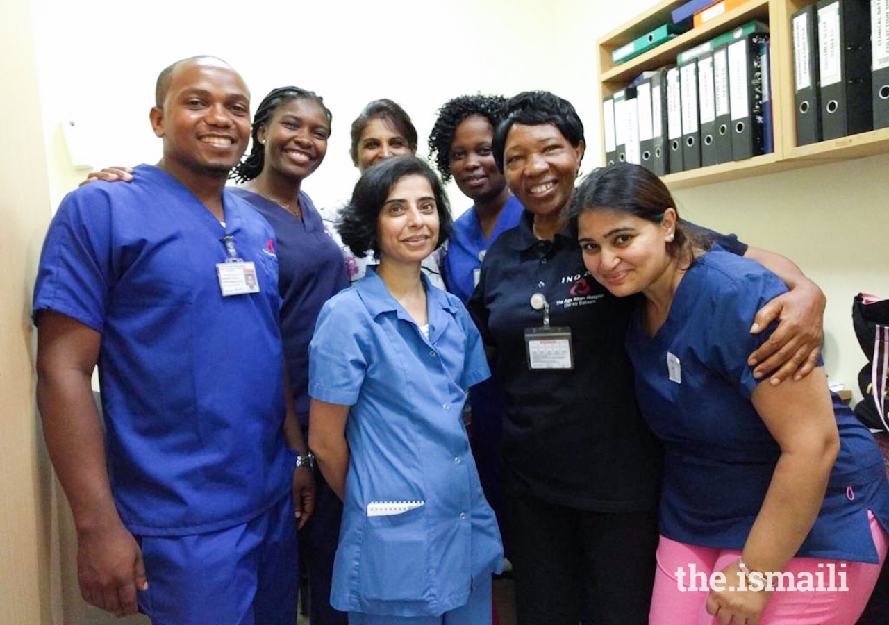 Yasmin Ali with Aga Khan Hospital staff in Dar es Salaam.
