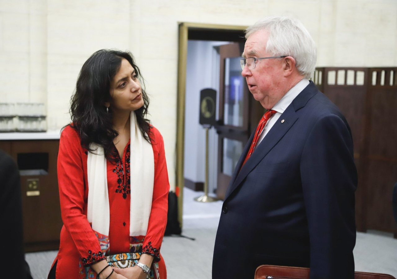Waidehi Gokhale with Joe Clark, former Prime Minister of Canada and Chair of the Global Pluralism Award Jury.