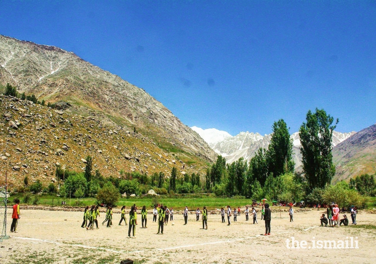 Chitral Women's Sports Club soccer tournament 2019. Terich Mir mountain, the highest mountain of the Hindu Kush range, can be seen in the background.