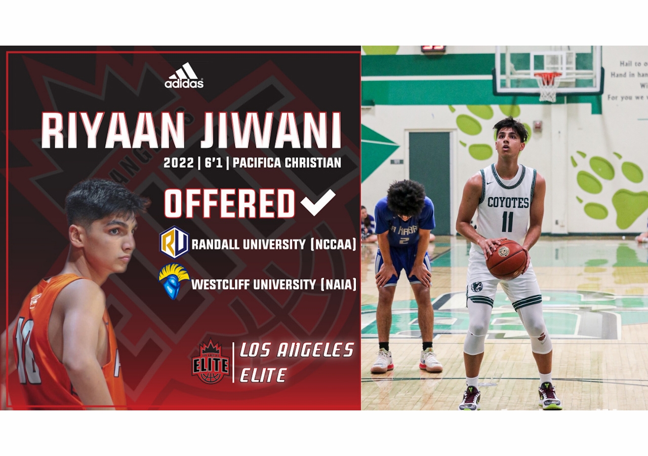 Riyaan Jiwani with his college offers. Right: Amaan Jiwani focuses on the basket