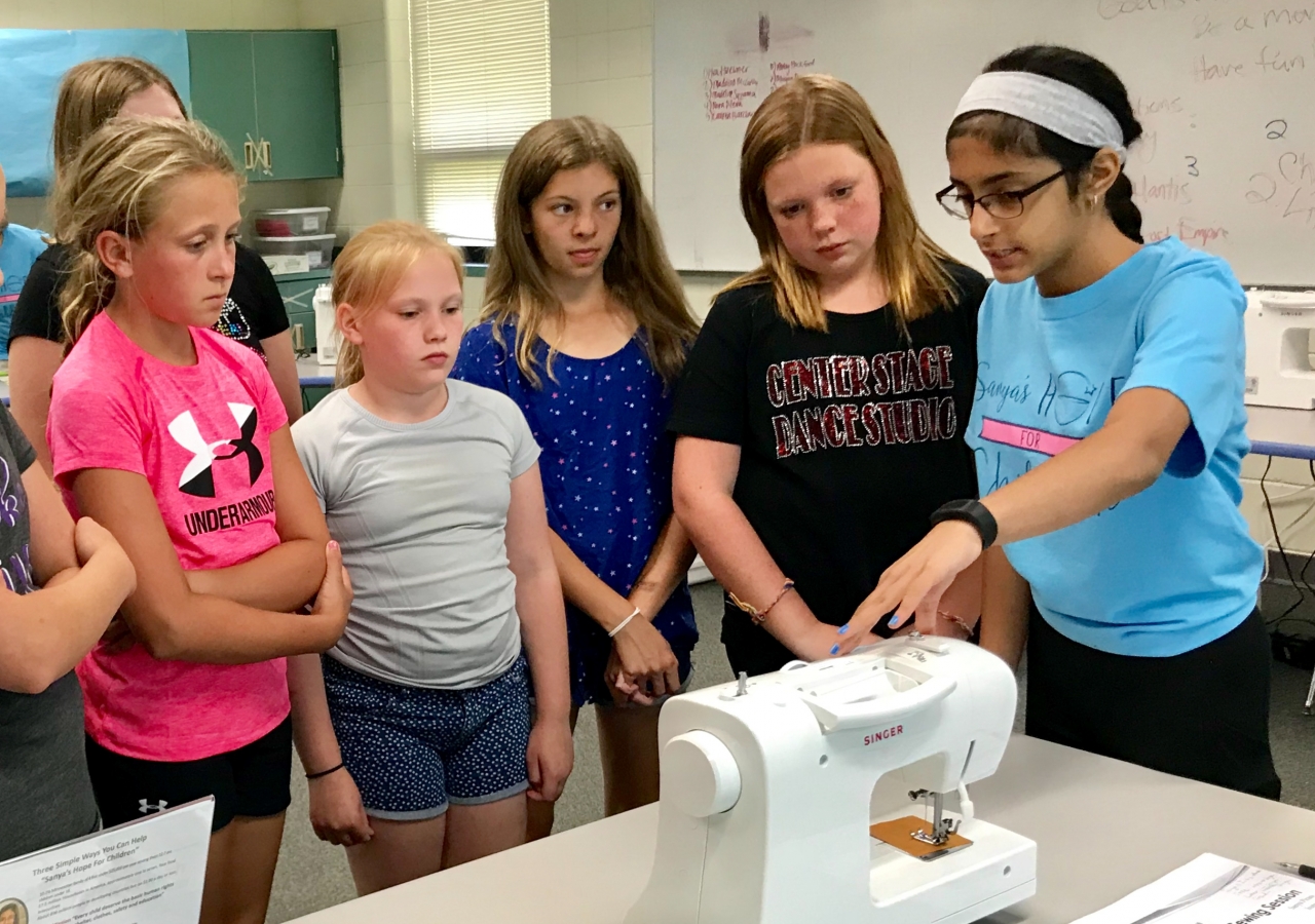 Sanya recently conducted a free sewing class for students at Hidden Oaks Middle School.