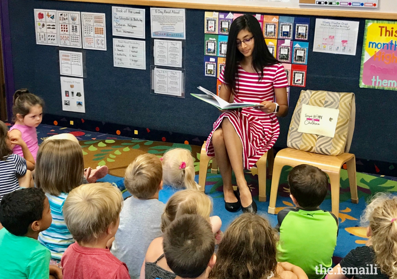 Sanya was invited to read a story to preschool students.